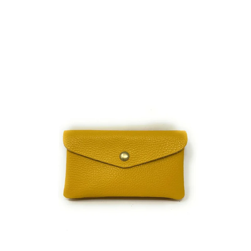 Pochette porte-monnaie en cuir grainé COMPO Jaune Moutarde