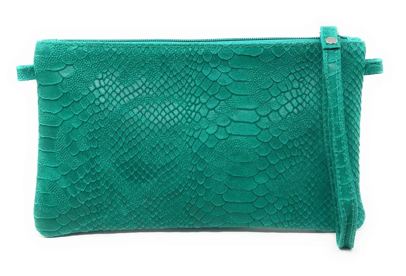 Sac pochette en cuir effet serpent DUNDEE Vert intense