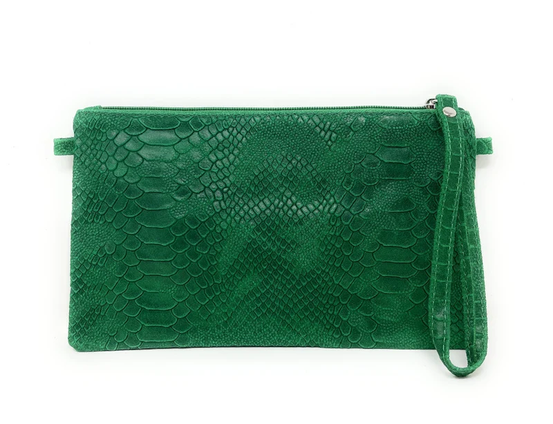 Sac pochette en cuir effet serpent DUNDEE Vert anglais