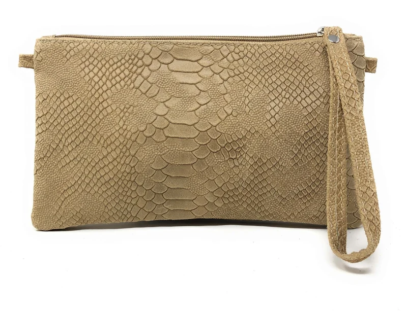 Sac pochette en cuir effet serpent DUNDEE Taupe clair