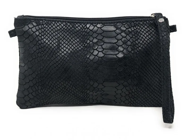 Sac pochette en cuir effet serpent DUNDEE Noir