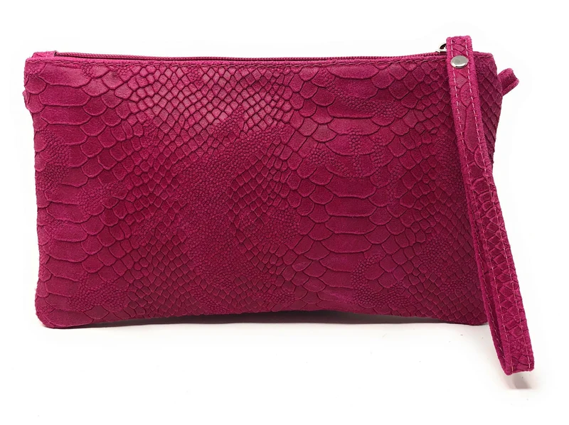 Sac pochette en cuir effet serpent DUNDEE Rose fuchsia