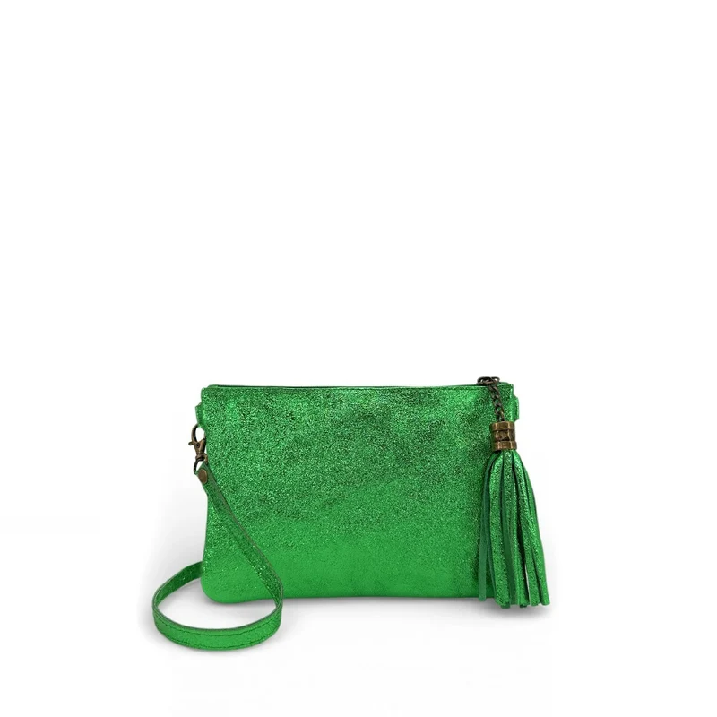 Sac pochette en cuir irisé MORGANE Vert anglais irisé