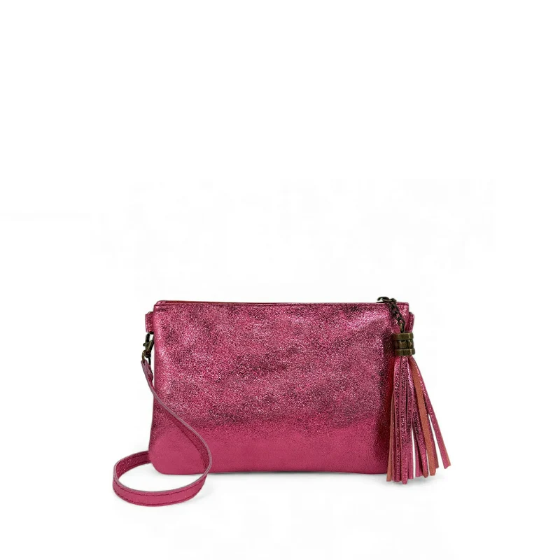 Sac pochette en cuir irisé MORGANE Rose néon