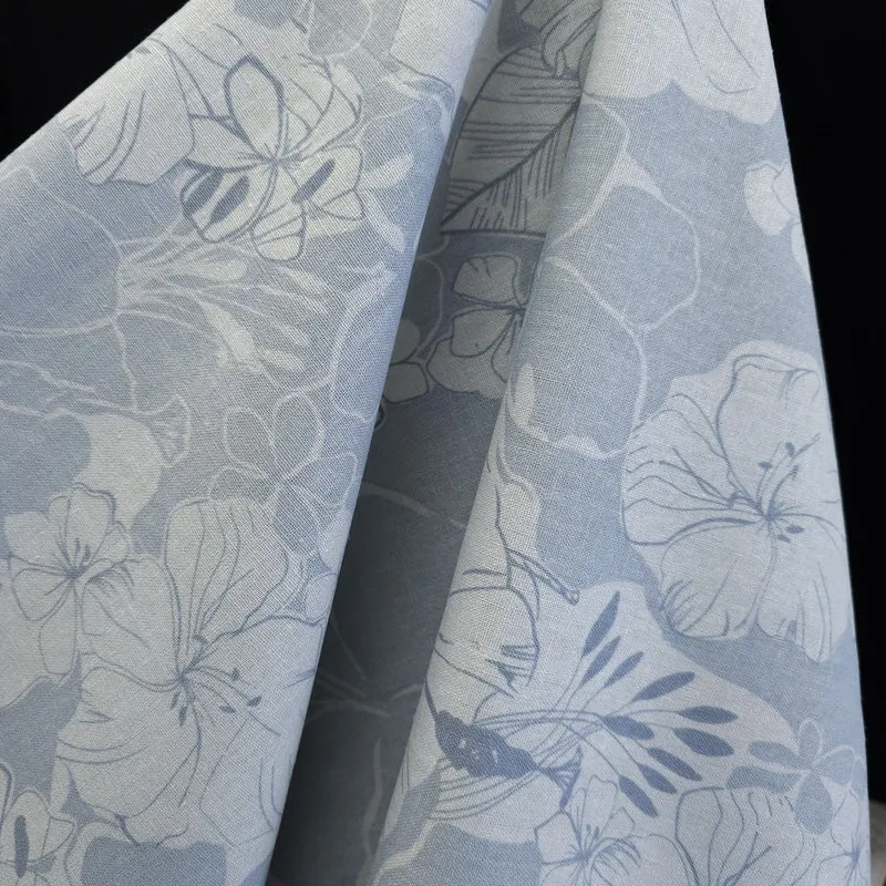 Tissé Teint | Lin | Fleurs | Denim