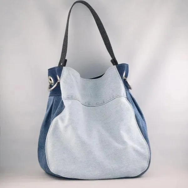 Grand sac fourre-tout en jean upcyclé - Bicolore