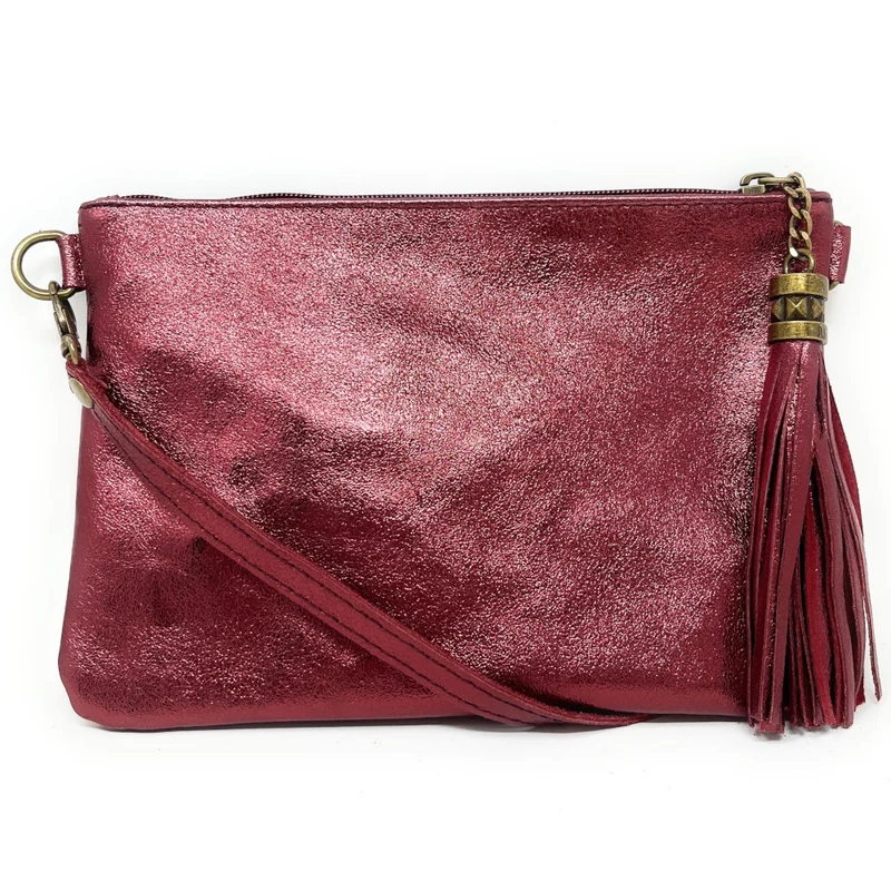 Sac pochette en cuir irisé MORGANE Framboise irisé