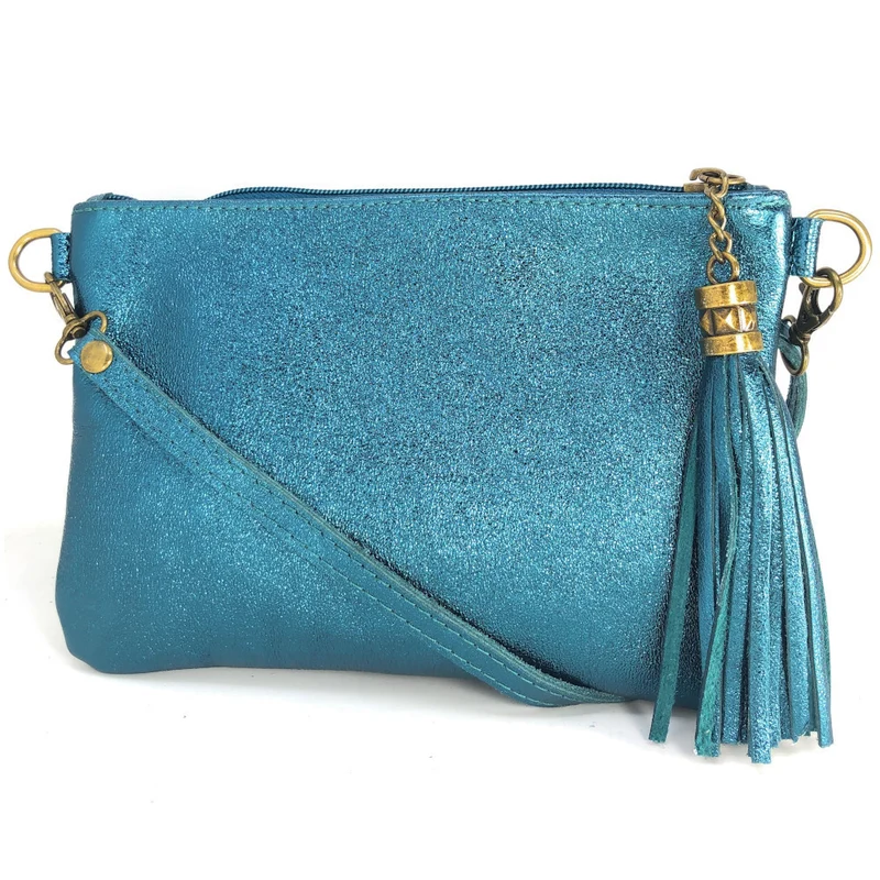 Sac pochette en cuir irisé MORGANE Turquoise irisé