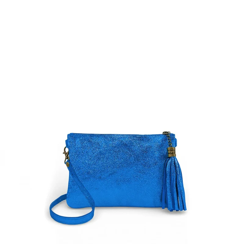 Sac pochette en cuir irisé MORGANE Bleu roi irisé