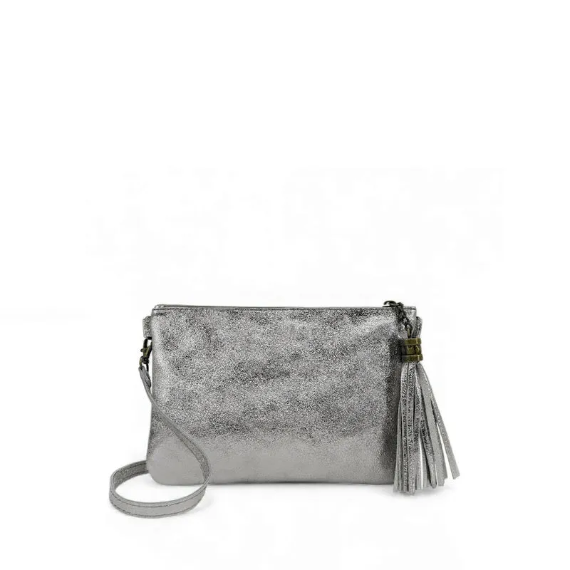 Sac pochette en cuir irisé MORGANE Argent clair
