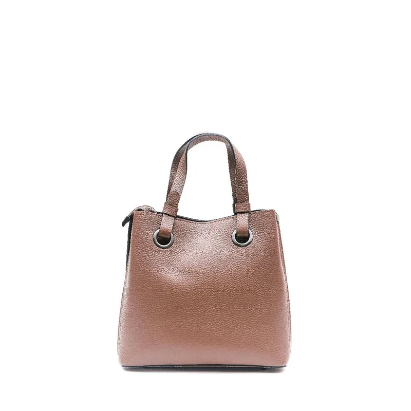 Sac à main en cuir grainé italien GENÈVE Taupe foncé