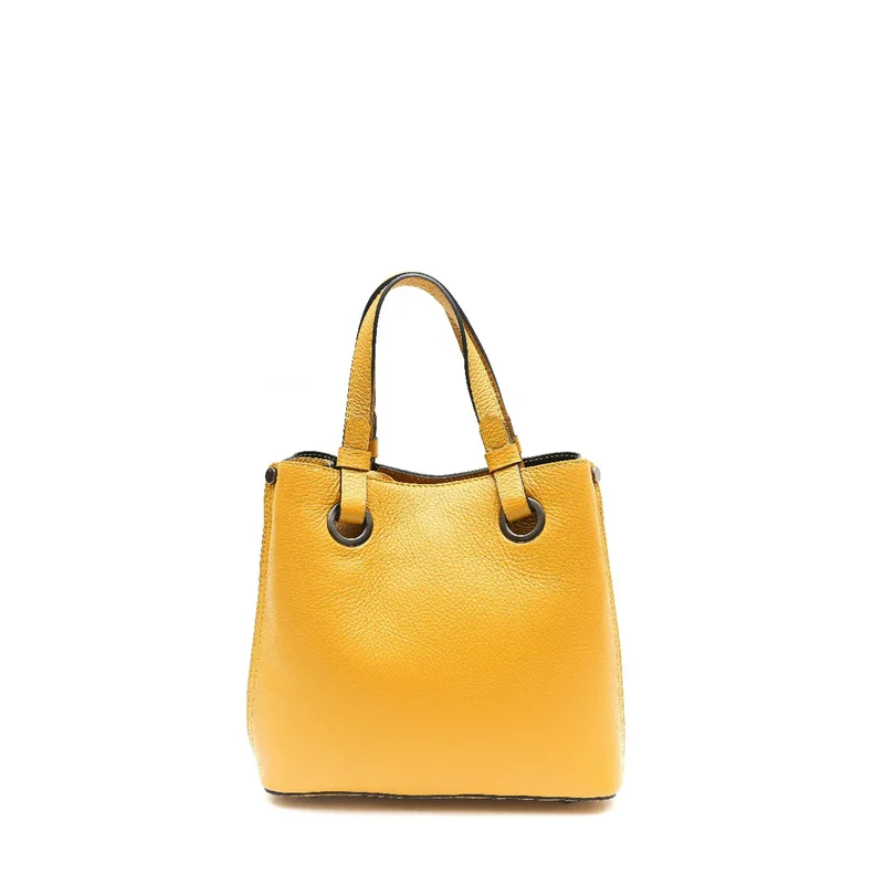 Sac à main en cuir grainé italien GENÈVE Jaune Moutarde