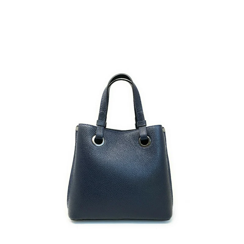 Sac à main en cuir grainé italien GENÈVE Bleu marine