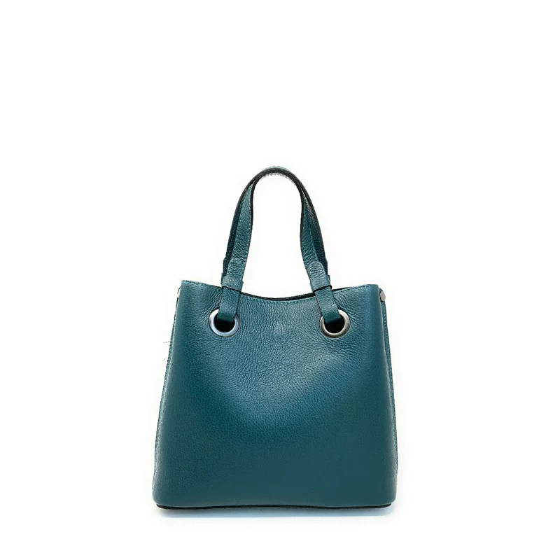 Sac à main en cuir grainé italien GENÈVE Bleu vert canard