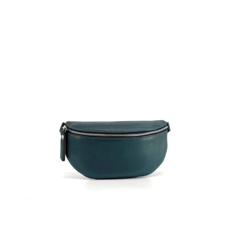 Sac banane en cuir grainé LOU Bleu vert canard