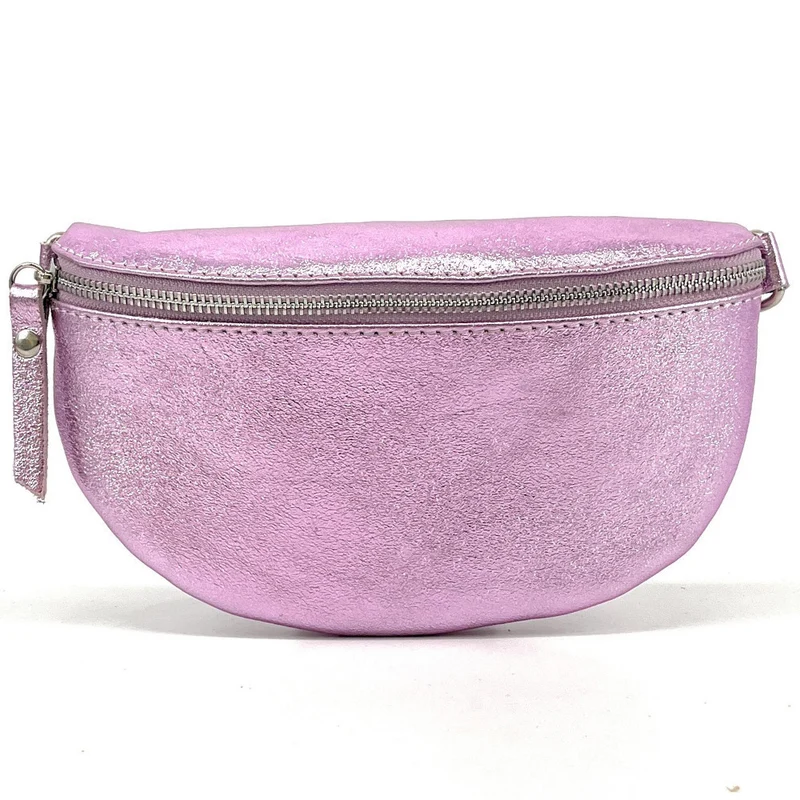 Sac banane en cuir irisé LOU Rose orchidée