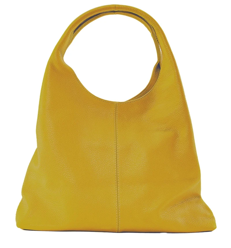 Sac porté épaule en cuir grainé BOSTON Jaune Moutarde
