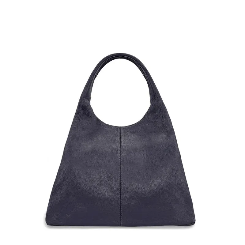 Sac porté épaule en cuir grainé BOSTON Bleu marine