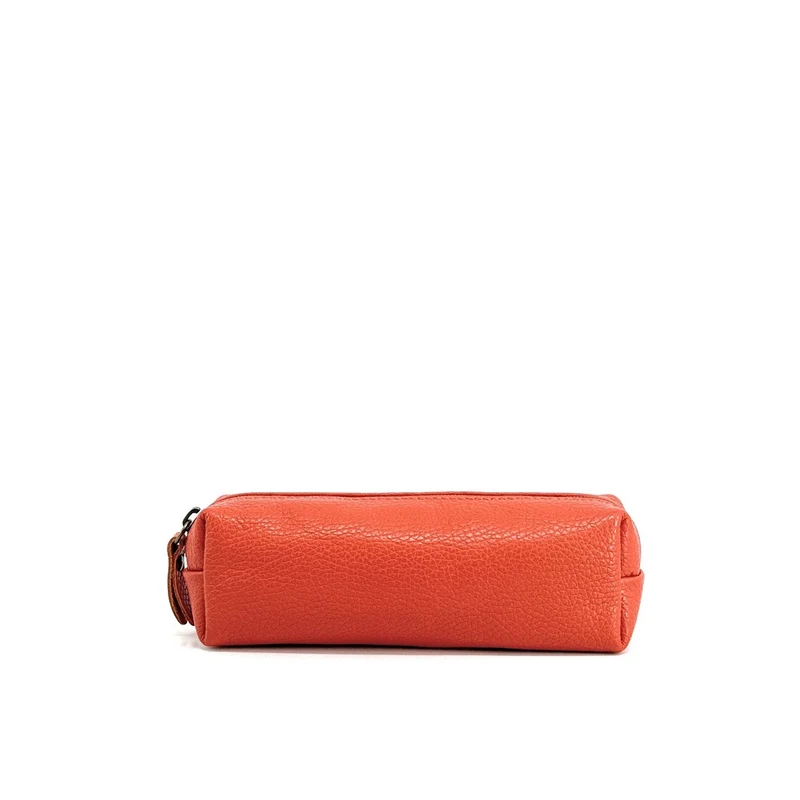 Trousse en cuir grainé TICTOC Orange mandarine
