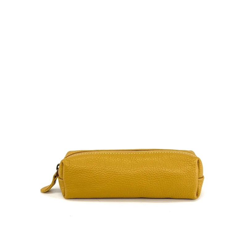 Trousse en cuir grainé TICTOC Jaune moutarde