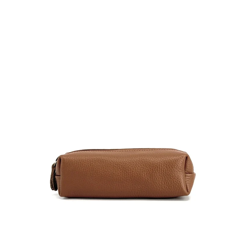 Trousse en cuir grainé TICTOC Marron camel foncé