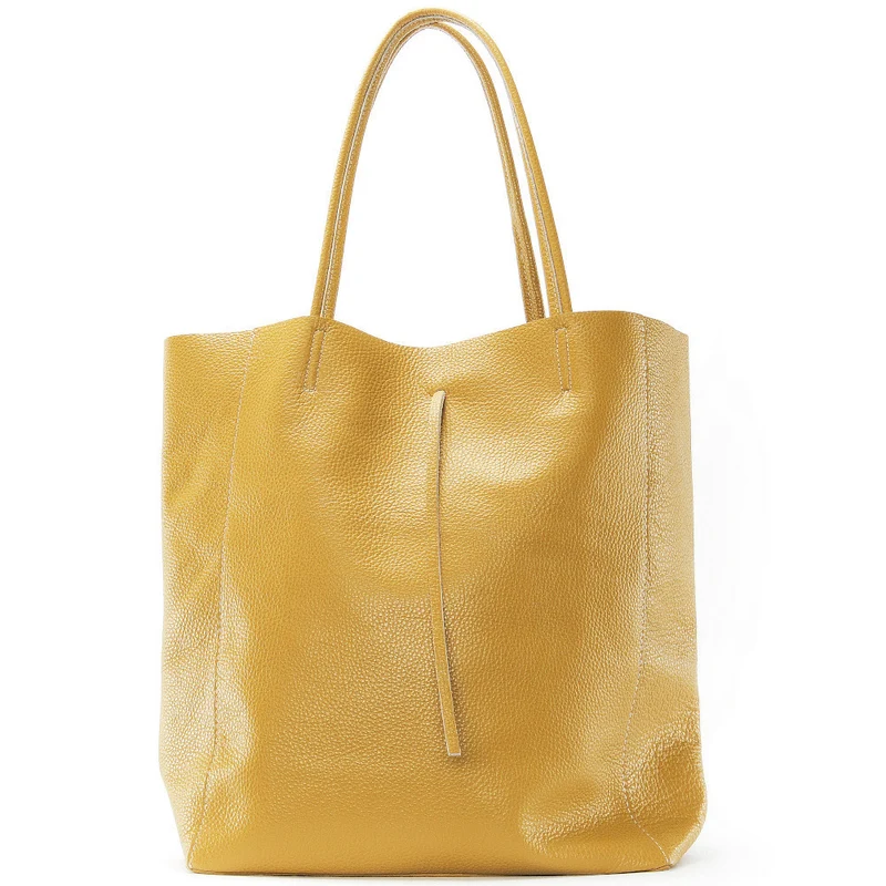 Sac cabas en cuir grainé NICE Jaune moutarde