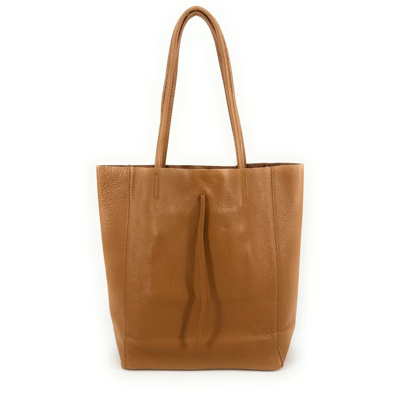 Sac cabas en cuir grainé NICE Marron Camel clair