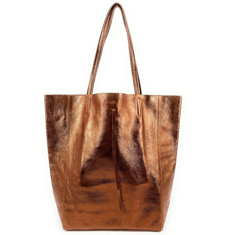 Sac cabas en cuir métallisé NICE Bronze