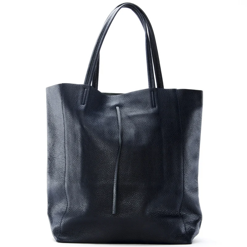 Sac cabas en cuir grainé NICE Bleu marine