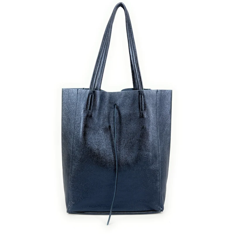 Sac cabas en cuir métallisé NICE Bleu céleste