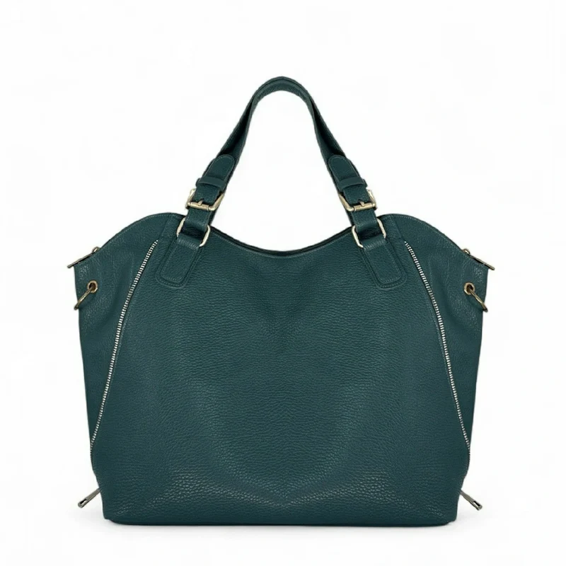 Sac porté épaule en cuir grainé CAMELIA Bleu vert canard