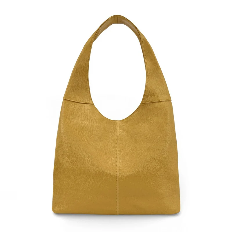 Sac HOBO en cuir grainé ELLEN Jaune Moutarde