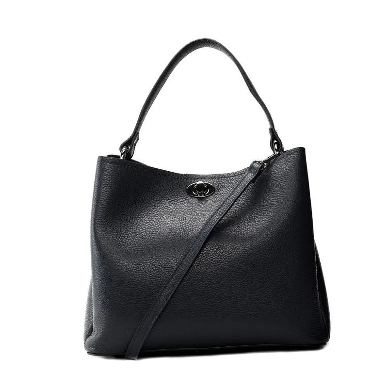 Sac à main en cuir grainé PRAGUE Bleu marine