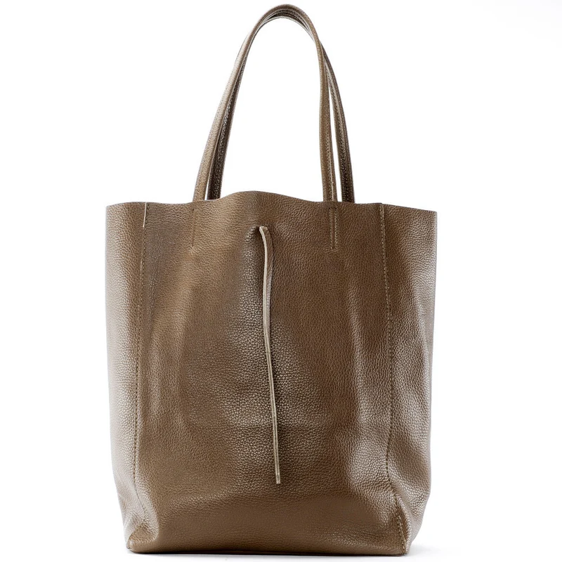 Sac cabas en cuir grainé NICE Taupe foncé