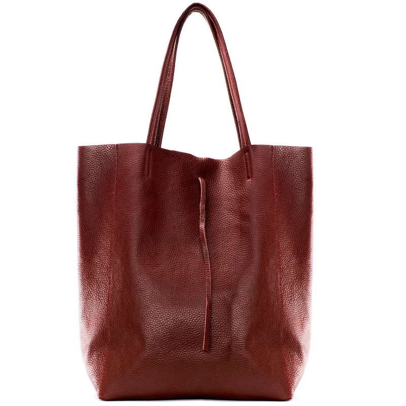 Sac cabas en cuir grainé NICE Rouge foncé