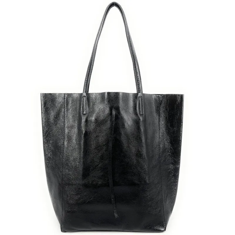 Sac cabas en cuir métallisé NICE Noir irisé