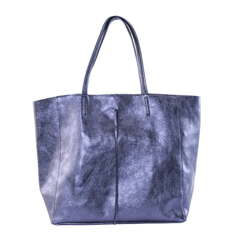 Sac cabas en cuir métallisé HOBART Bleu irisé