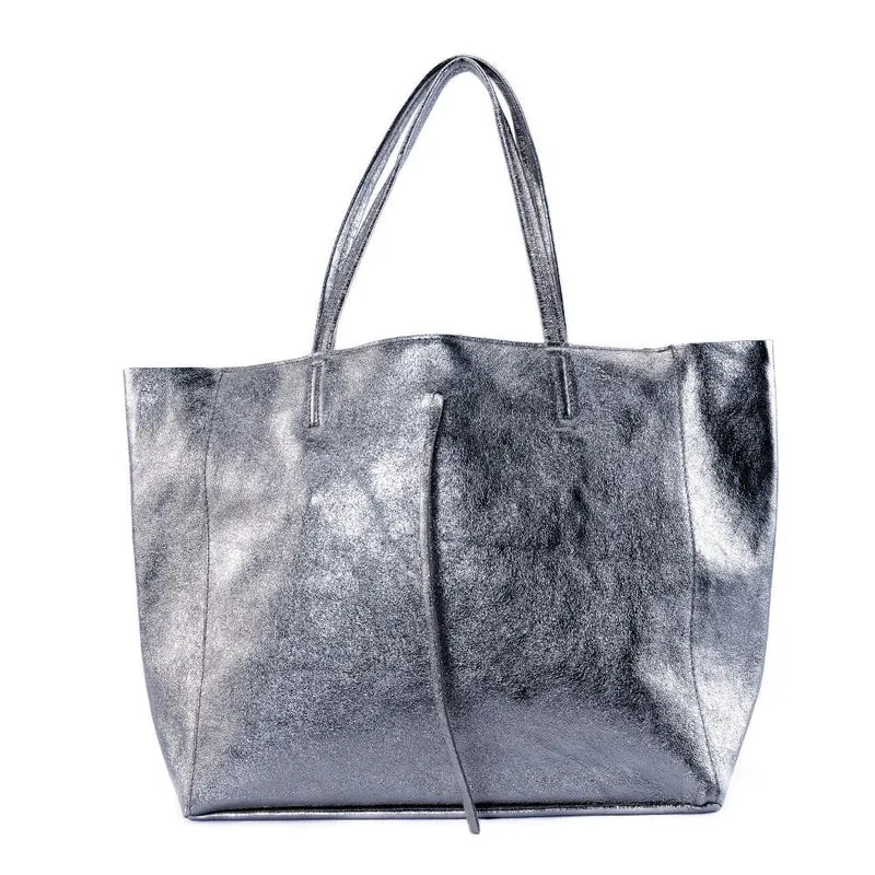 Sac cabas en cuir métallisé HOBART Argent foncé