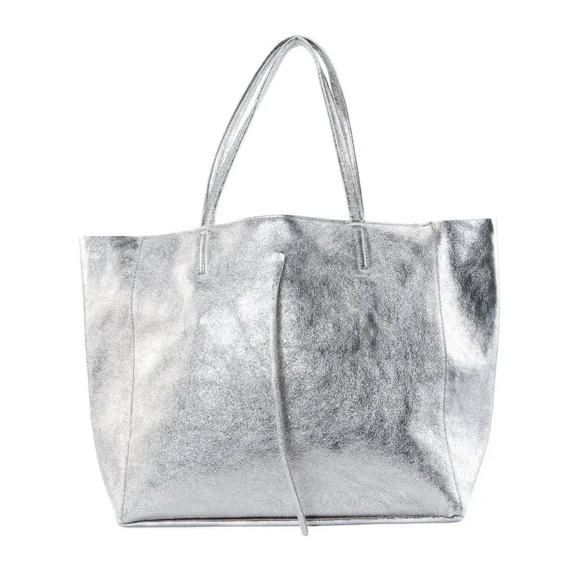 Sac cabas en cuir métallisé HOBART Argent clair
