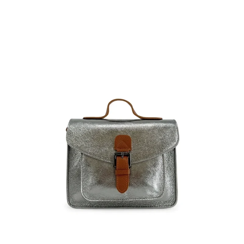 Sac cartable à bandoulière en cuir irisé CORTE Argent moyen