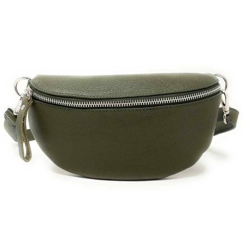 Sac banane en cuir grainé LOU Kaki