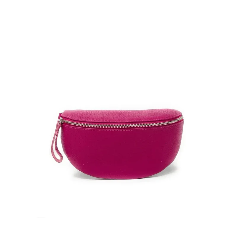 Sac banane en cuir grainé LOU Rose fuchsia