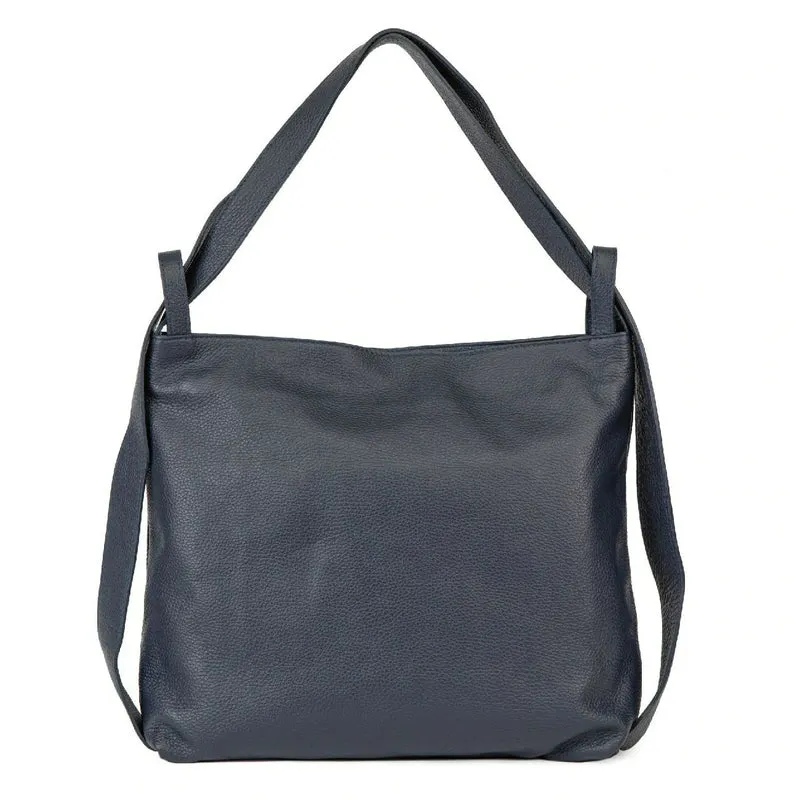 Sac à main convertible en cuir grainé SOHO Bleu marine