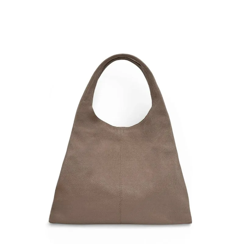 Sac porté épaule en cuir grainé BOSTON Taupe foncé