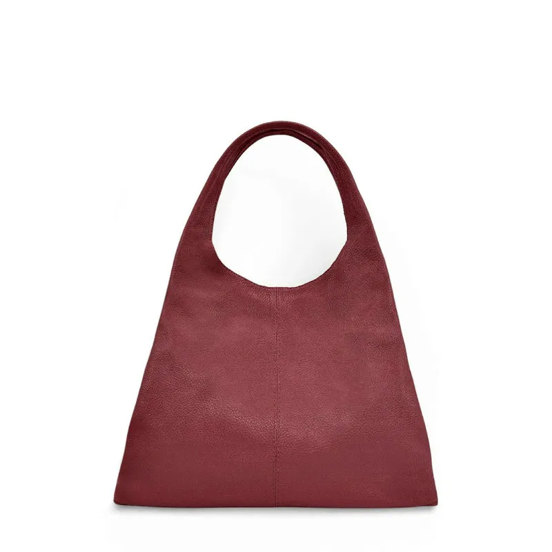 Sac porté épaule en cuir grainé BOSTON Rouge bordeaux