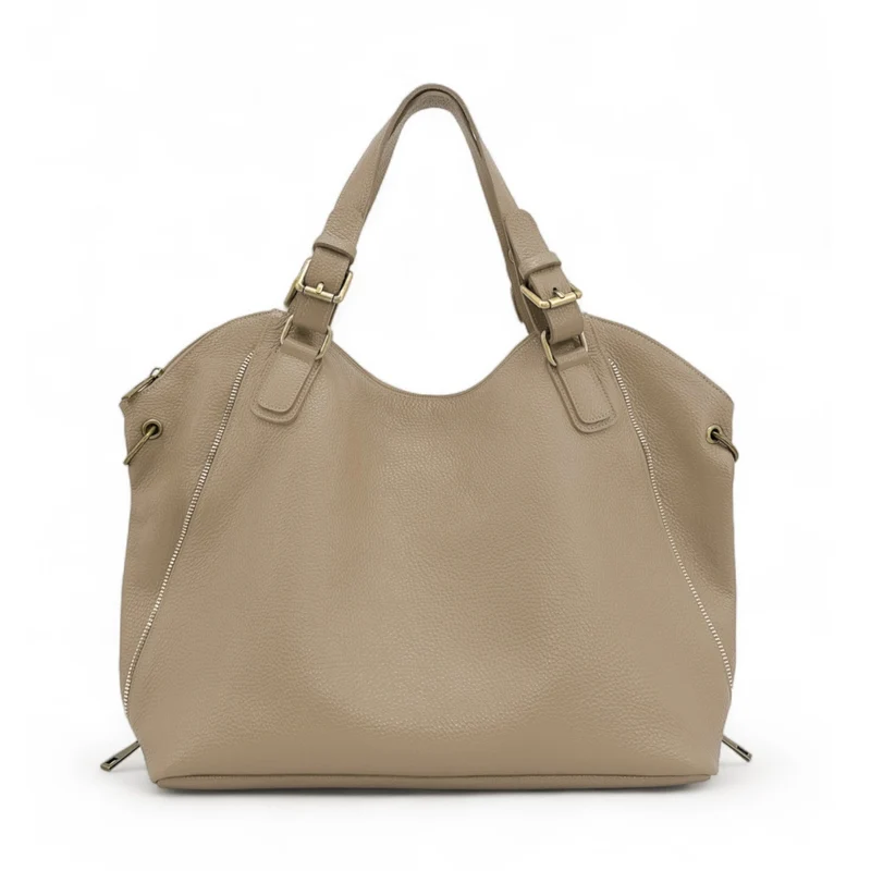Sac porté épaule en cuir grainé CAMELIA Taupe clair