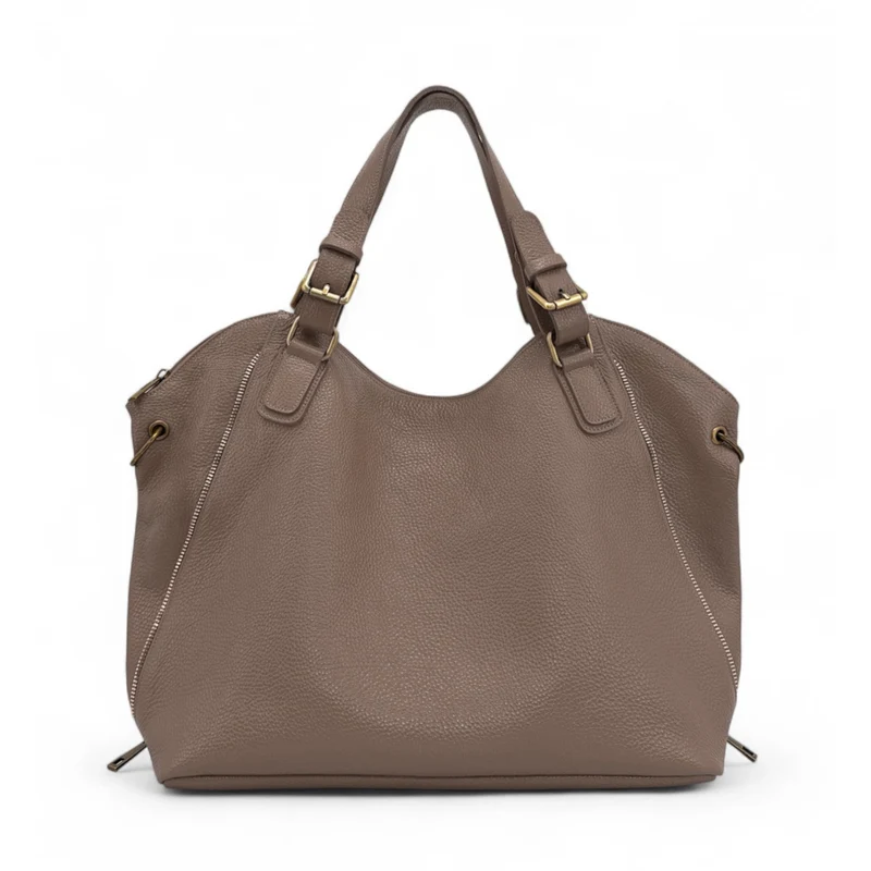 Sac porté épaule en cuir grainé CAMELIA Taupe foncé