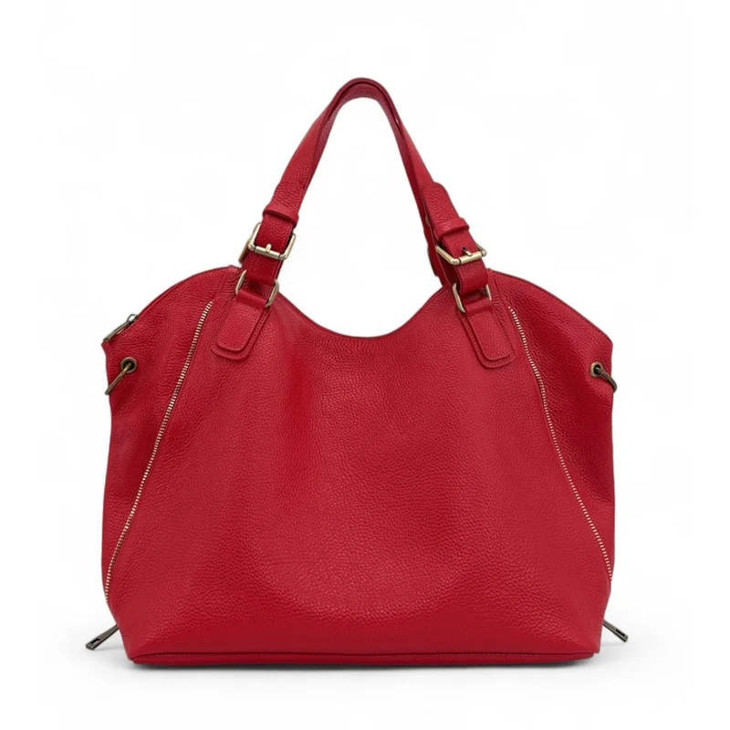 Sac porté épaule en cuir grainé CAMELIA Rouge garance