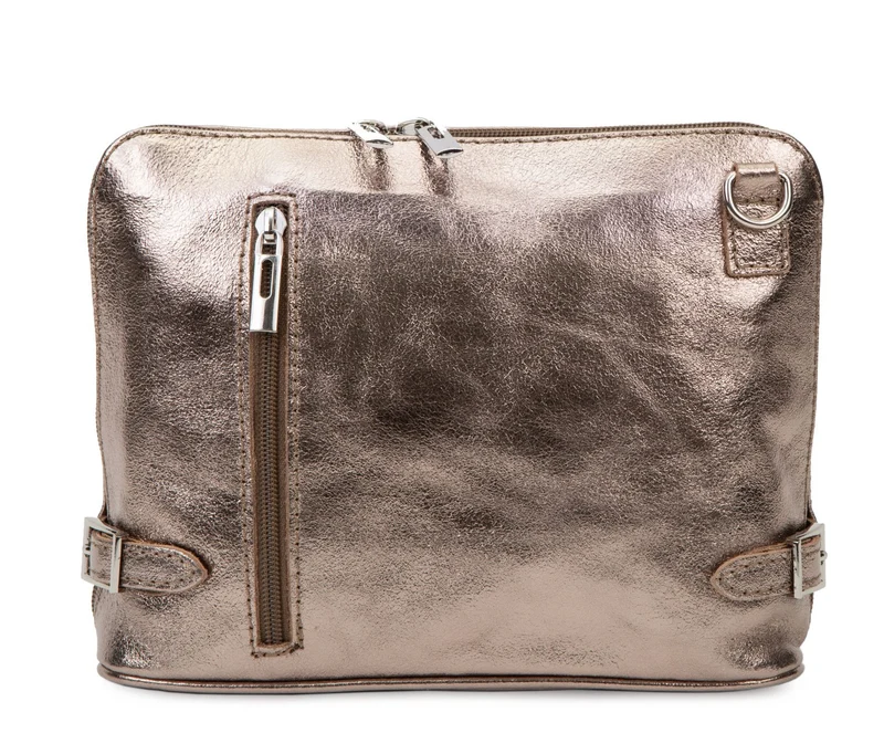 Sac à main en cuir italien métallisé MAMMA MIA Champagne irisé