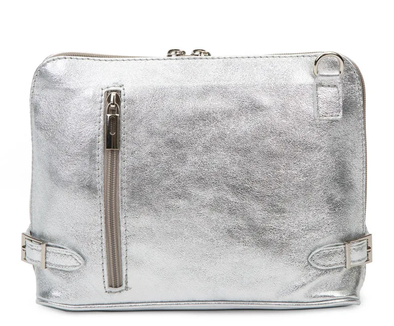 Sac à main en cuir italien métallisé MAMMA MIA Argent clair